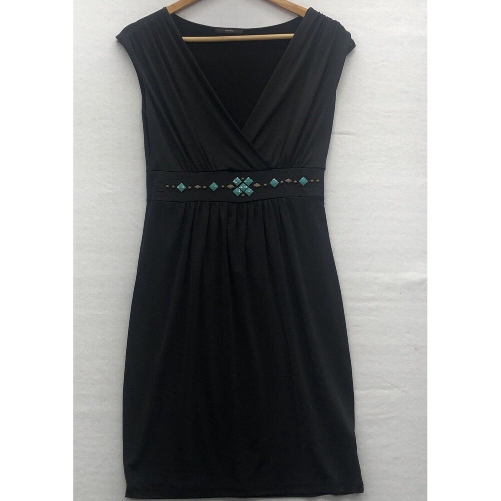 SOPRANO Womens Dress Size M Black Sleeveless V Neck Embellished Waist Tapered